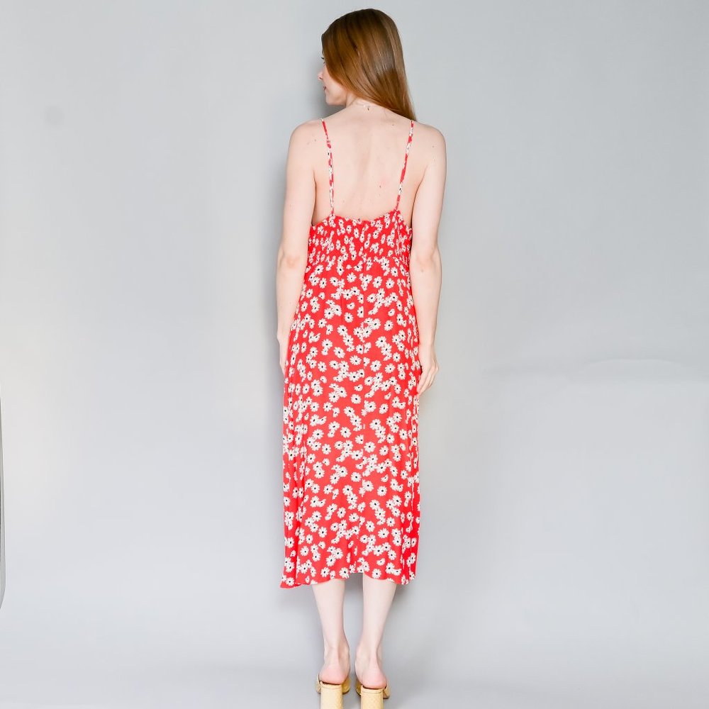 REFORMATION Red Floral Print V-Neck Midi Dress - Picture 4 of 6